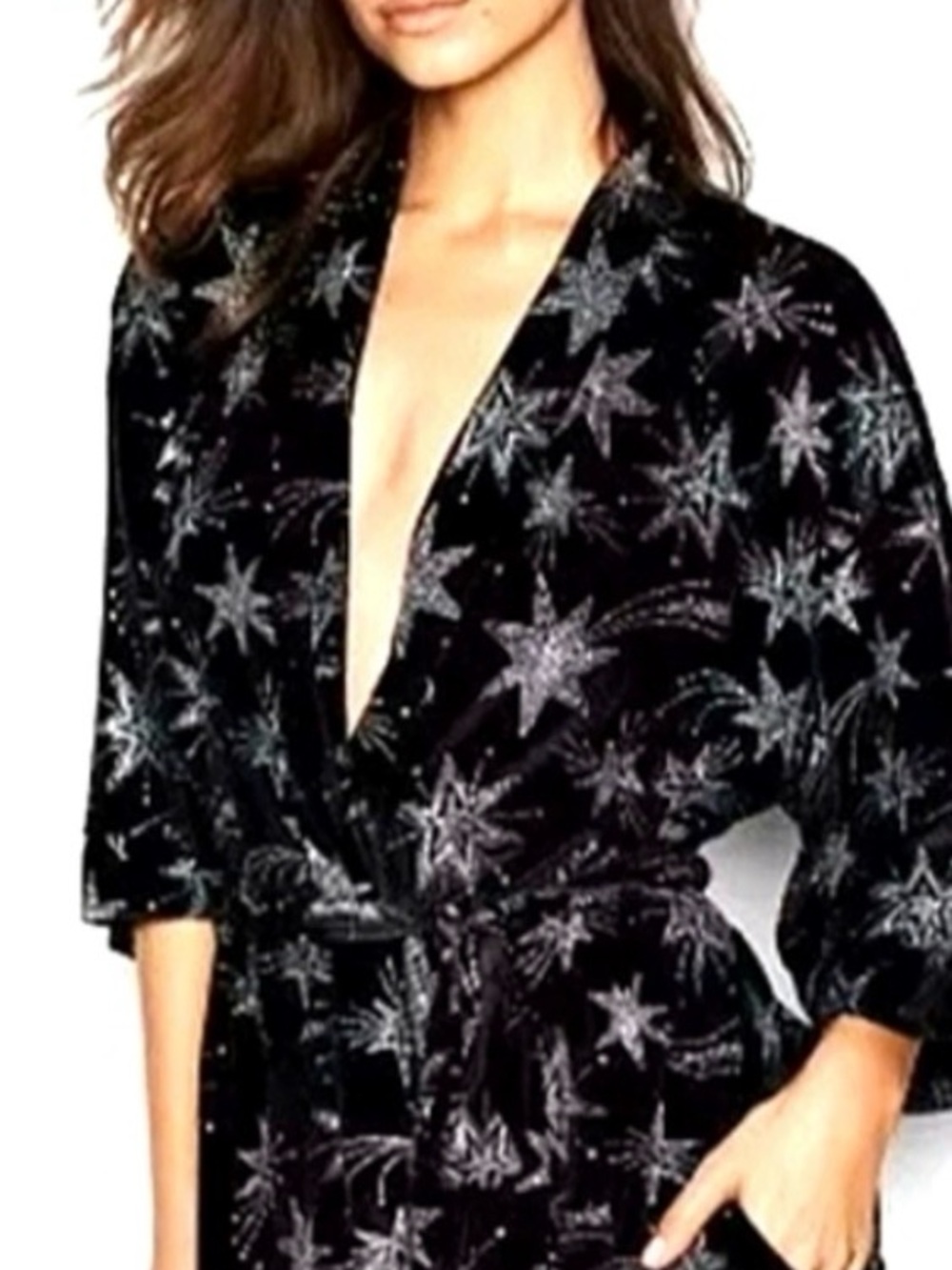 Victoria secret Women's Black Star-Print Velvet Robe